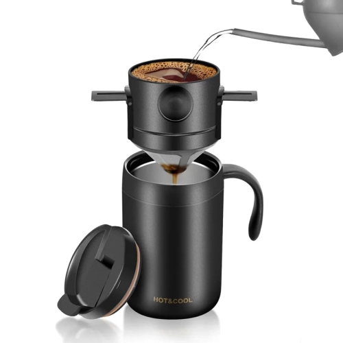 Image 1 de 6.. Tasse à café portative d'extérieur infusée à la main, tasse isotherme en acier inoxydable idéale pour la maison, le bureau et les voyages en plein air