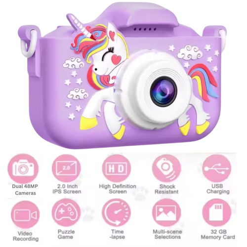 Appareil photo numérique pour enfants de MAKATA 48&nbsp;Mpx avec jeux vidéo HD et musique MP3, caméra jouet amusante pour enfants de moins de 13 ans,