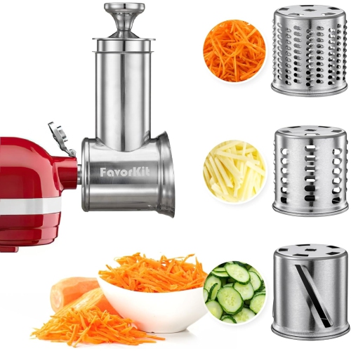 Stainless Steel Slicer Shredder Attachment for KitchenAid Mixers - 3 Blades, Dishwasher Safe, Vegetable Salad Maker Accessories