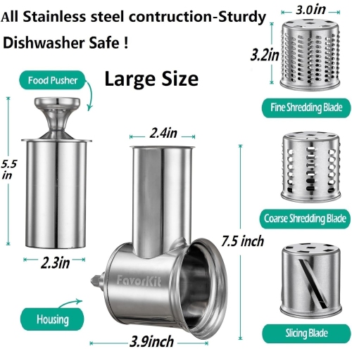 Stainless Steel Slicer Shredder Attachment for KitchenAid Mixers - 3 Blades, Dishwasher Safe, Vegetable Salad Maker Accessories