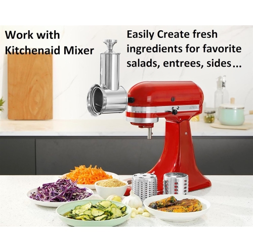Stainless Steel Slicer Shredder Attachment for KitchenAid Mixers - 3 Blades, Dishwasher Safe, Vegetable Salad Maker Accessories