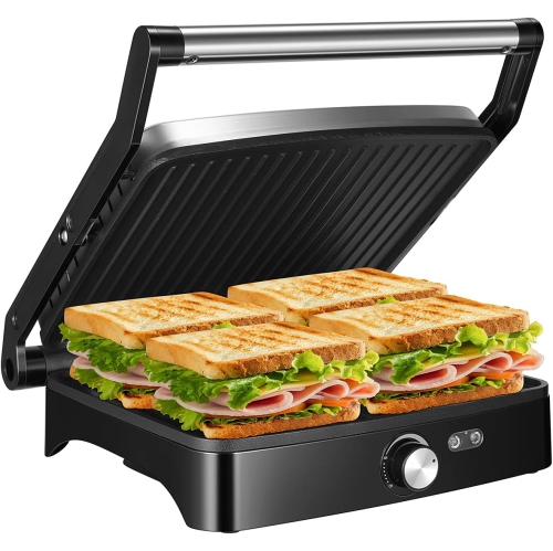 OSTBA Panini Press Grill - 4 Slice Indoor Grill Sandwich Maker with Temperature Control, 180° Open, Non-stick, 1200W