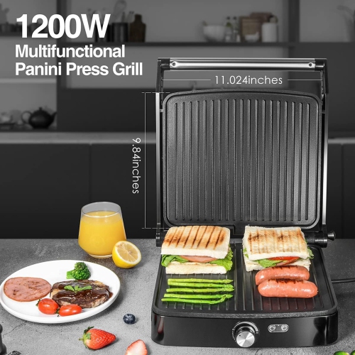 OSTBA Panini Press Grill - 4 Slice Indoor Grill Sandwich Maker with Temperature Control, 180° Open, Non-stick, 1200W