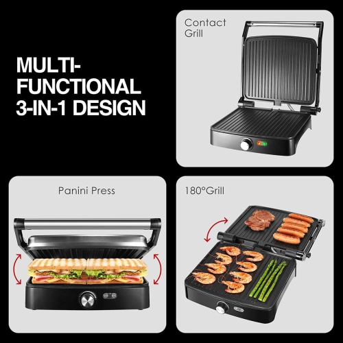 OSTBA Panini Press Grill - 4 Slice Indoor Grill Sandwich Maker with Temperature Control, 180° Open, Non-stick, 1200W