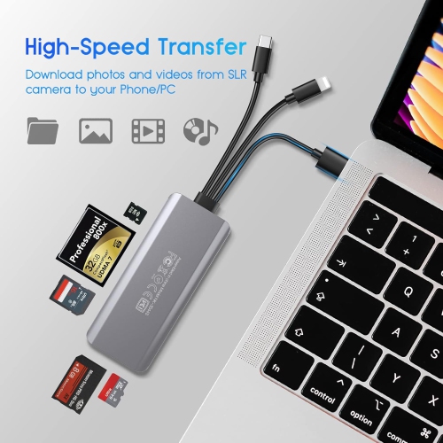 JOOPSHEE 5-in-1 Multi Memory Card Reader, Aluminum SD/TF/CF/MS/M2/Micro SD Adapter for USB C & USB A Devices, Plug & Play