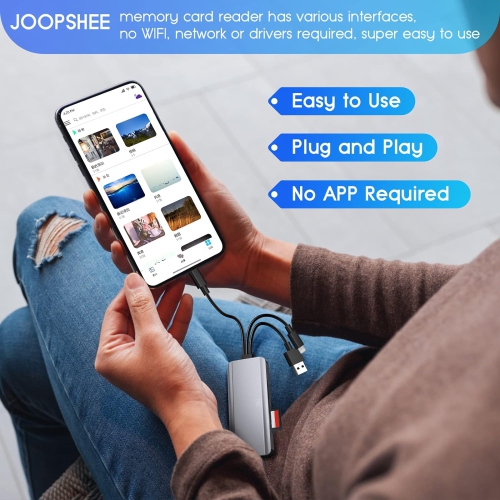JOOPSHEE 5-in-1 Multi Memory Card Reader, Aluminum SD/TF/CF/MS/M2/Micro SD Adapter for USB C & USB A Devices, Plug & Play