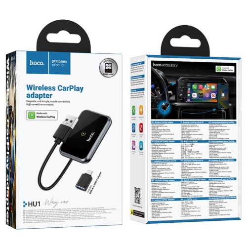 Hoco Wireless CarPlay Adapter | Apple CarPlay | Comes with USB-C Adapter | Sleek Appearance | Plug & Play | Black