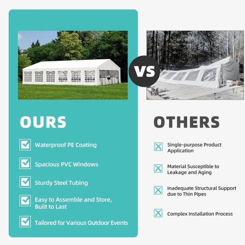 EROMMY 20x40 FT Waterproof Party Tent - Adjustable Sidewalls, Heavy-Duty Pavilion Shelter for Outdoor Events, Weddings & Commercial Use - White