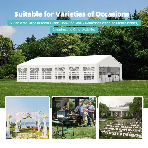 EROMMY 20x40 FT Waterproof Party Tent - Adjustable Sidewalls, Heavy-Duty Pavilion Shelter for Outdoor Events, Weddings & Commercial Use - White