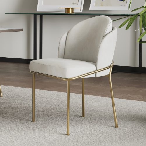 Valencia Alexander Fabric Dining Chair with Generously Cushioned Seat & Sleek Metal Legs, Beige