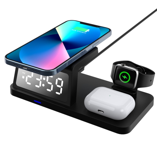 Mobile phone wireless charger super fast charging multifunctional 15w wireless charging clock alarm LCD display new private model black