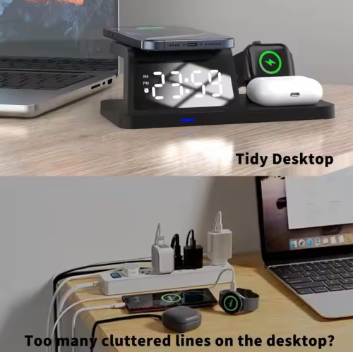 Mobile phone wireless charger super fast charging multifunctional 15w wireless charging clock alarm LCD display new private model black