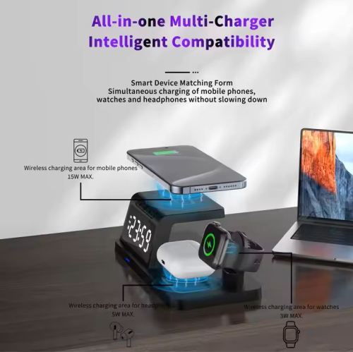 Mobile phone wireless charger super fast charging multifunctional 15w wireless charging clock alarm LCD display new private model black