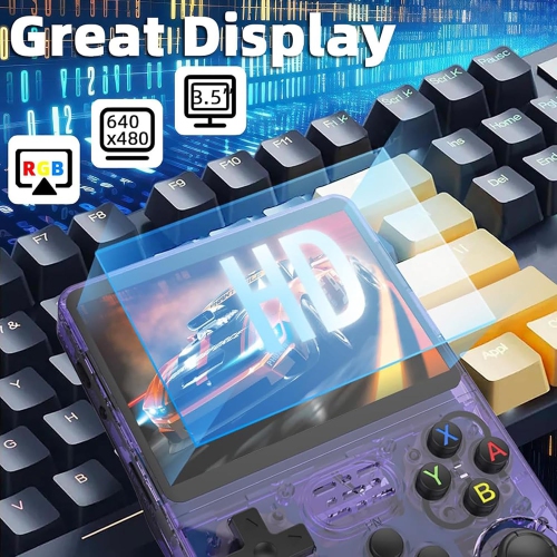 R36S Retro Handheld Game Console 3.5 Inch IPS Screen Video Game Console Player Built-in Games 64G Support GBA GB MAME 26 Emulator white 3D Dual