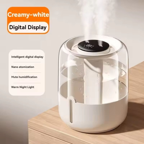 6.8L large capacity humidifier, USB dual spray home dormitory office bedroom desktop with night light, silent, humidity display + gear display, white