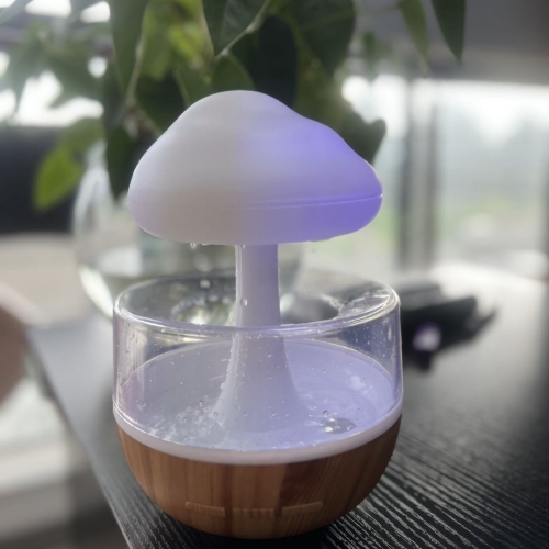 New Mushroom Cloud Rain Humidifier, Home Small Mini Desktop Rain Sound Atmosphere Colorful Gradient Bedroom Night Light, USB Charging, White