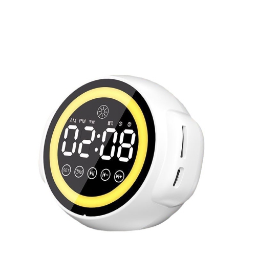 Radio-réveil vocal + réveil double + haut-parleur d'extrêmes graves stéréo Haut-parleur portatif extérieur dortoir étudiant blanc