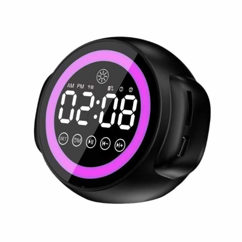 Radio-réveil vocal + réveil double + haut-parleur d'extrêmes graves stéréo Haut-parleur portatif extérieur dortoir étudiant blanc