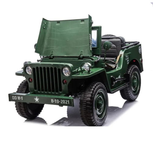 12V Limited Edition Kids Ride-on 1-Seater Military Truck with Rubber Wheels, Leather Seat With RC