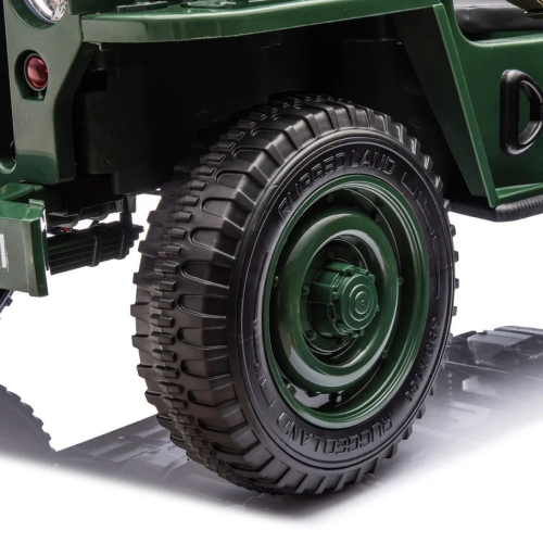12V Limited Edition Kids Ride-on 1-Seater Military Truck with Rubber Wheels, Leather Seat With RC