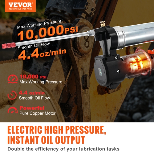 VEVOR 20V Cordless Grease Gun, 10,000 PSI, 39" Long Hose, Electric Grease Gun Kit High Pressure Battery Powered Grease Gun with Carrying Case,