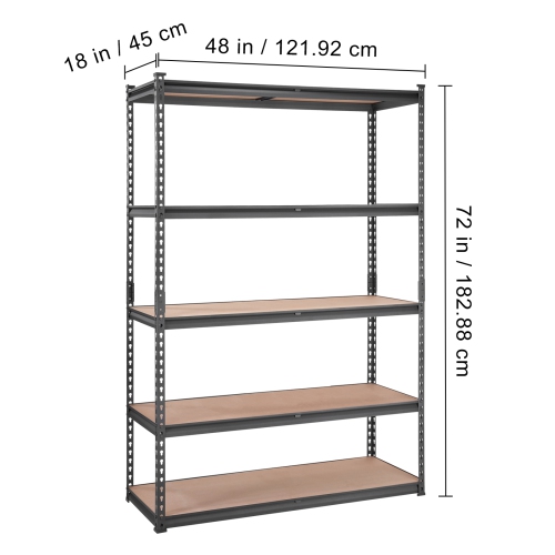 VEVOR 18" D x 48" W x 72" H Storage Shelving Unit, 5-Tier Adjustable, 2000 lbs Capacity, Garage Shelves Metal Organizer Rack, Black, for Kitchen