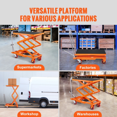 VEVOR 330lbs Capacity Hydraulic Lift Table Cart, 50" Lifting Height, Manual Double Scissor Lift Table with 4 Wheels and Non-slip Pad, for Material