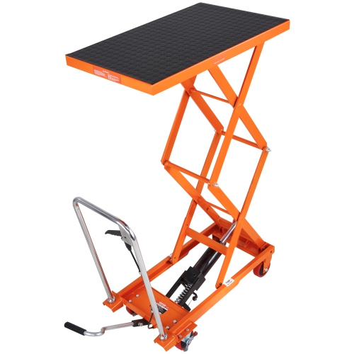 VEVOR 330lbs Capacity Hydraulic Lift Table Cart, 50" Lifting Height, Manual Double Scissor Lift Table with 4 Wheels and Non-slip Pad, for Material
