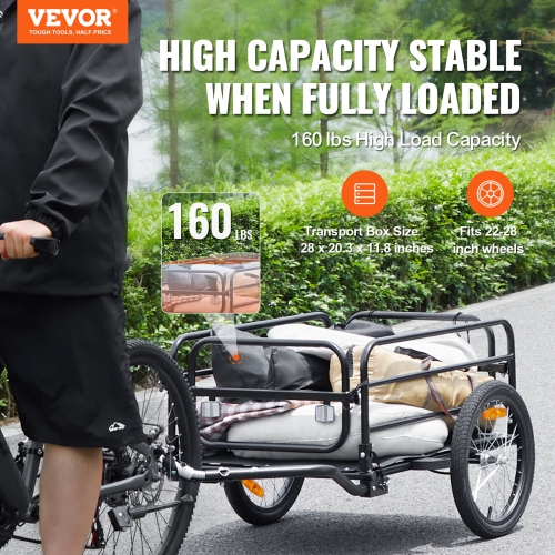 VEVOR 160 lbs Load Bike Cargo Trailer, Heavy-Duty Bicycle Wagon Cart, Compact Storage & Quick Release with Universal Hitch, 16" Wheels, Safe