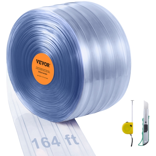 VEVOR  164' Length Strip Curtain, 8" Width, 0.08" Thickness, Clear Ribbed Plastic Door Strips, Pvc Curtain, for Warehouses, Factories, Supermarkets
