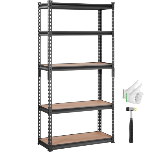 VEVOR  30" L X 12" W X 60" H Storage Shelving Unit, 5-Tier Adjustable, 2000 Lbs Capacity, Garage Shelves Metal Organizer Rack, Black, for Kitchen