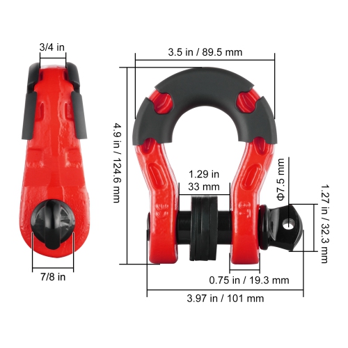 VEVOR 3/4" D-Ring Shackle, 2 Pack Alloy Steel Shackles 66139 lbs Break Strength with 7/8" Screw Pin, Isolators & Washers, Off Road Vehicle Shackle