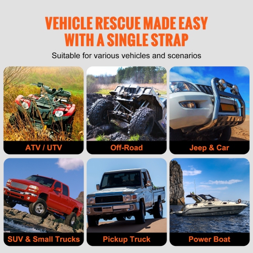 VEVOR 7/8" x 30' Kinetic Recovery Tow Rope 30580lbs, Off Road Snatch Strap with 2 Shackles Extreme Duty 30% Elasticity Energy Snatch Strap Car Truck