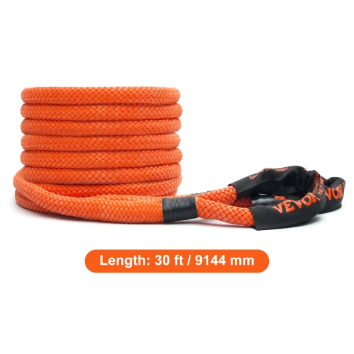 VEVOR 7/8" x 30' Kinetic Recovery Tow Rope 30580lbs, Off Road Snatch Strap with 2 Shackles Extreme Duty 30% Elasticity Energy Snatch Strap Car Truck