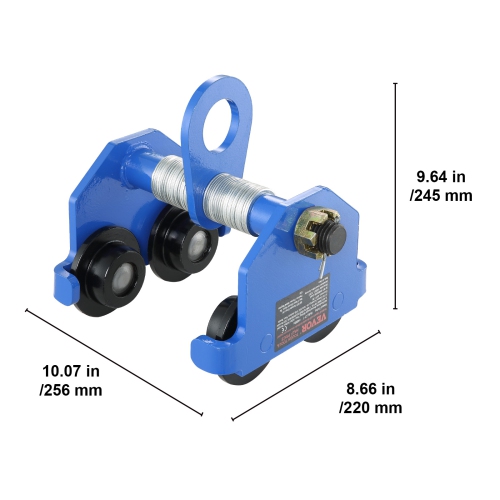 VEVOR 4400 lbs/2 Ton Load Capacity Push Beam Trolley with Dual Wheels,Adjustable for I-Beam Flange Width 2.5" to 7", Heavy Duty Alloy Steel Garage