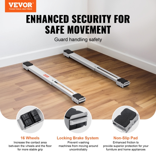 VEVOR 660 lbs Load Furniture Appliances Rollers, Extendable Appliance Rollers Mobile Washing Machine Base, Fridge Stand Dolly Movers for