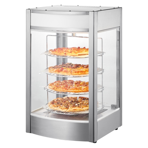 VEVOR  14" Pizza Commercial Food Warmer Display, 4-Tier Pizza Warmer \w Rotary Steam Heating, 86℉~185℉ Temp Control And Display, 25W Oven Light +