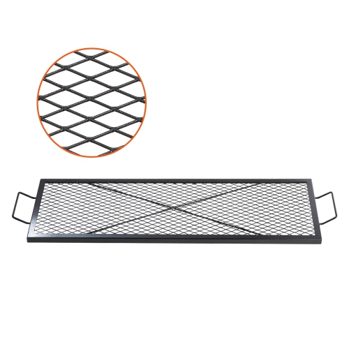 VEVOR 44 Inch X-Marks Fire Pit Grill Grate, Rectangle Cooking Grate, Heavy Duty Steel Campfire BBQ Grill Grid with Handle & Support X Wire, Portable