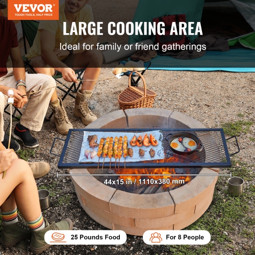 VEVOR 44 Inch X-Marks Fire Pit Grill Grate, Rectangle Cooking Grate, Heavy Duty Steel Campfire BBQ Grill Grid with Handle & Support X Wire, Portable