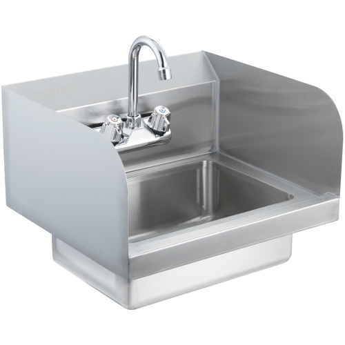 VEVOR 17x12.8 inch Commercial Hand Sink with Faucet and Side Splash, NSF Stainless Steel Sink for Washing, Small Hand Washing Sink, Wall Mount Hand