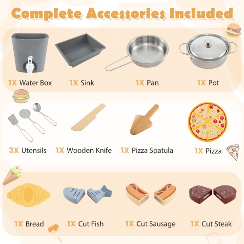 Costway 3-Piece Outdoor Wooden Kitchen Playset Kids Mud Kitchen BBQ Grill & Pizza Oven