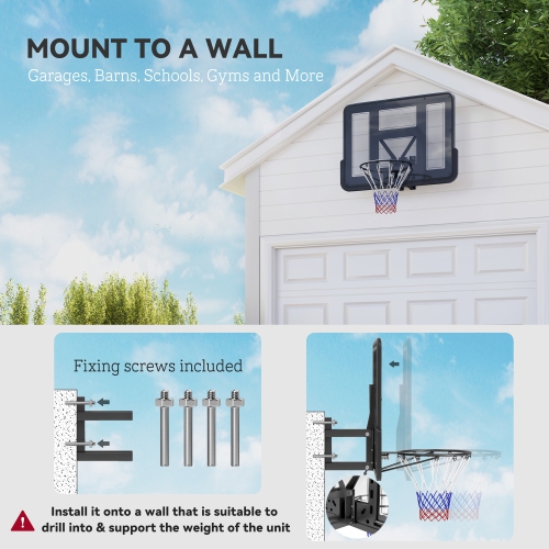 Soozier Wall Mounted Basketball Hoop, Basketball Goal Combo Kit with 43" Reinforced Shatter Resistant Backboard and All Weather Net for Indoor or
