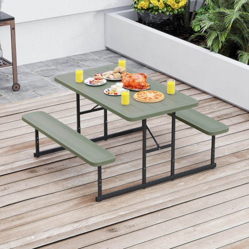 COSTWAY  Picnic Table Bench Set for 2-4 People Outdoor Rectangular Camping Dining Table Black/gray/green/white