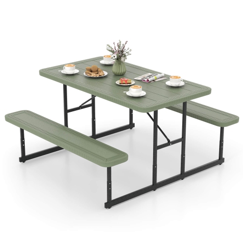 Costway Picnic Table Bench Set for 2-4 People Outdoor Rectangular Camping Dining Table Black/Gray/Green/White