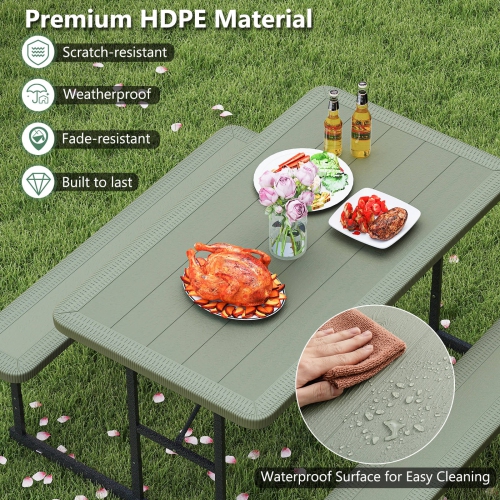Costway Picnic Table Bench Set for 2-4 People Outdoor Rectangular Camping Dining Table Black/Gray/Green/White