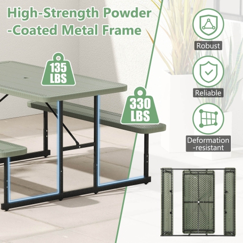Costway Picnic Table Bench Set for 2-4 People Outdoor Rectangular Camping Dining Table Black/Gray/Green/White