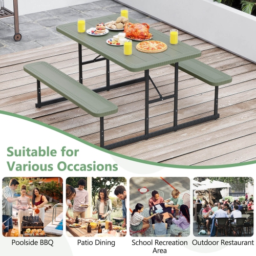 Costway Picnic Table Bench Set for 2-4 People Outdoor Rectangular Camping Dining Table Black/Gray/Green/White