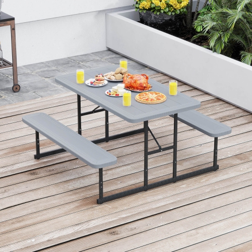 COSTWAY  Picnic Table Bench Set for 2-4 People Outdoor Rectangular Camping Dining Table Black/gray/green/white