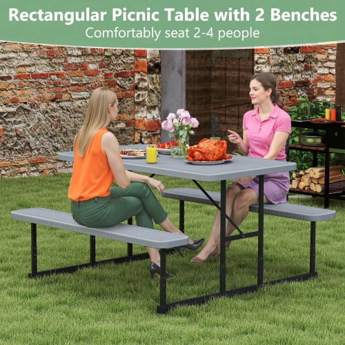Costway Picnic Table Bench Set for 2-4 People Outdoor Rectangular Camping Dining Table Black/Gray/Green/White