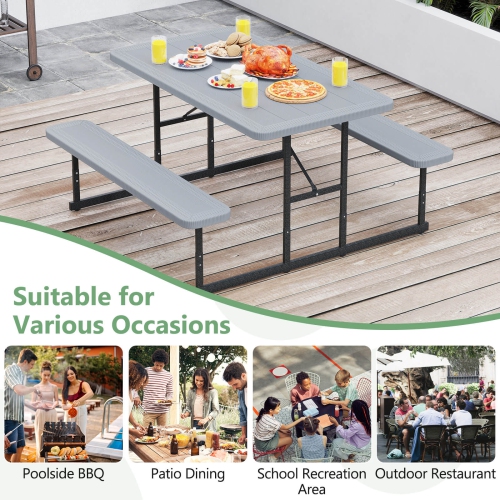 Costway Picnic Table Bench Set for 2-4 People Outdoor Rectangular Camping Dining Table Black/Gray/Green/White